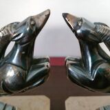 Pair of Gazelles bookends Hippolyte Moreau, signed - Spelter, marble