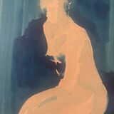Monochrome blue watercolour tableau collection "blue lady" the pose, signed.