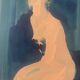Monochrome blue watercolour tableau collection "blue lady" the pose, signed.