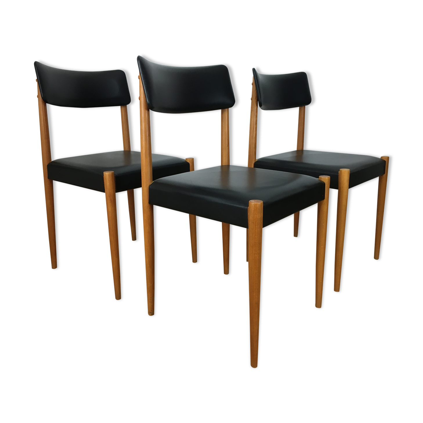 Set de 3 chaises Baumann années 60 hêtre et simili cuir