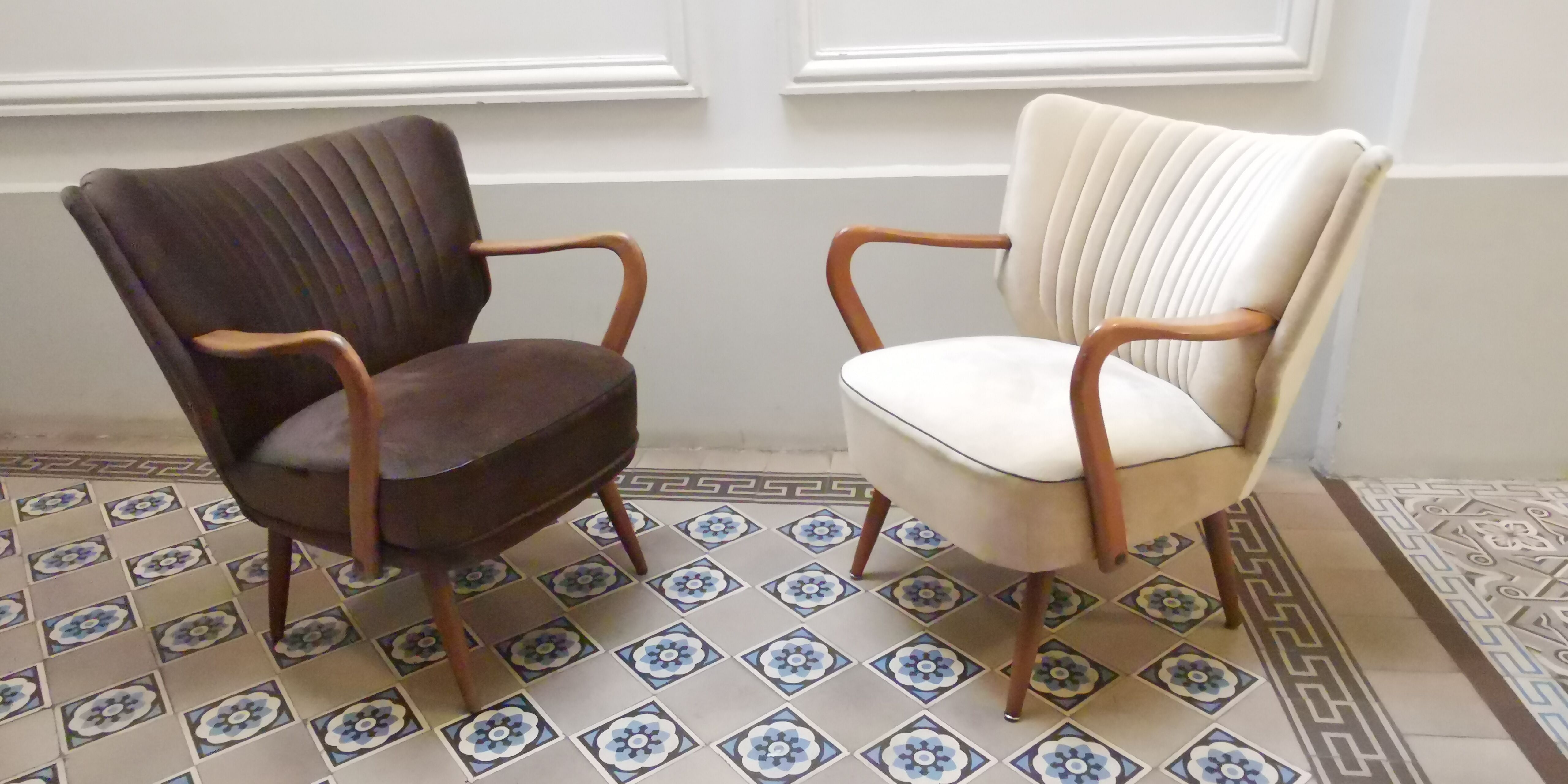 Vintage armchair 50s 60 velvet beige champagne