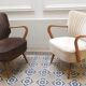 Vintage armchair 50s 60 velvet beige champagne