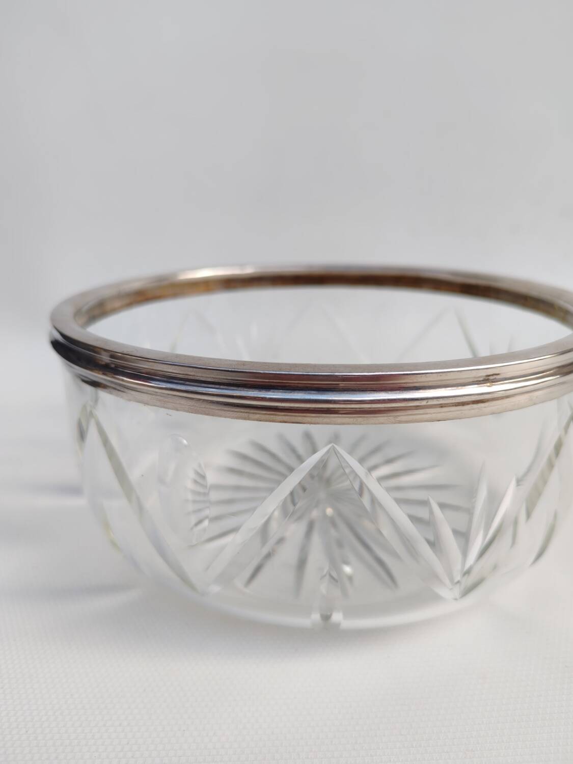 Crystal salad bowl with solid silver rim, first part of the 20th century.