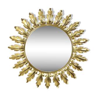 Mid Century Copper Plated Metal Sun Mirror Deknudt Convex 50cm