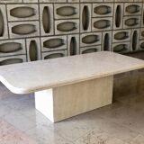 Travertine table with semi-round edges