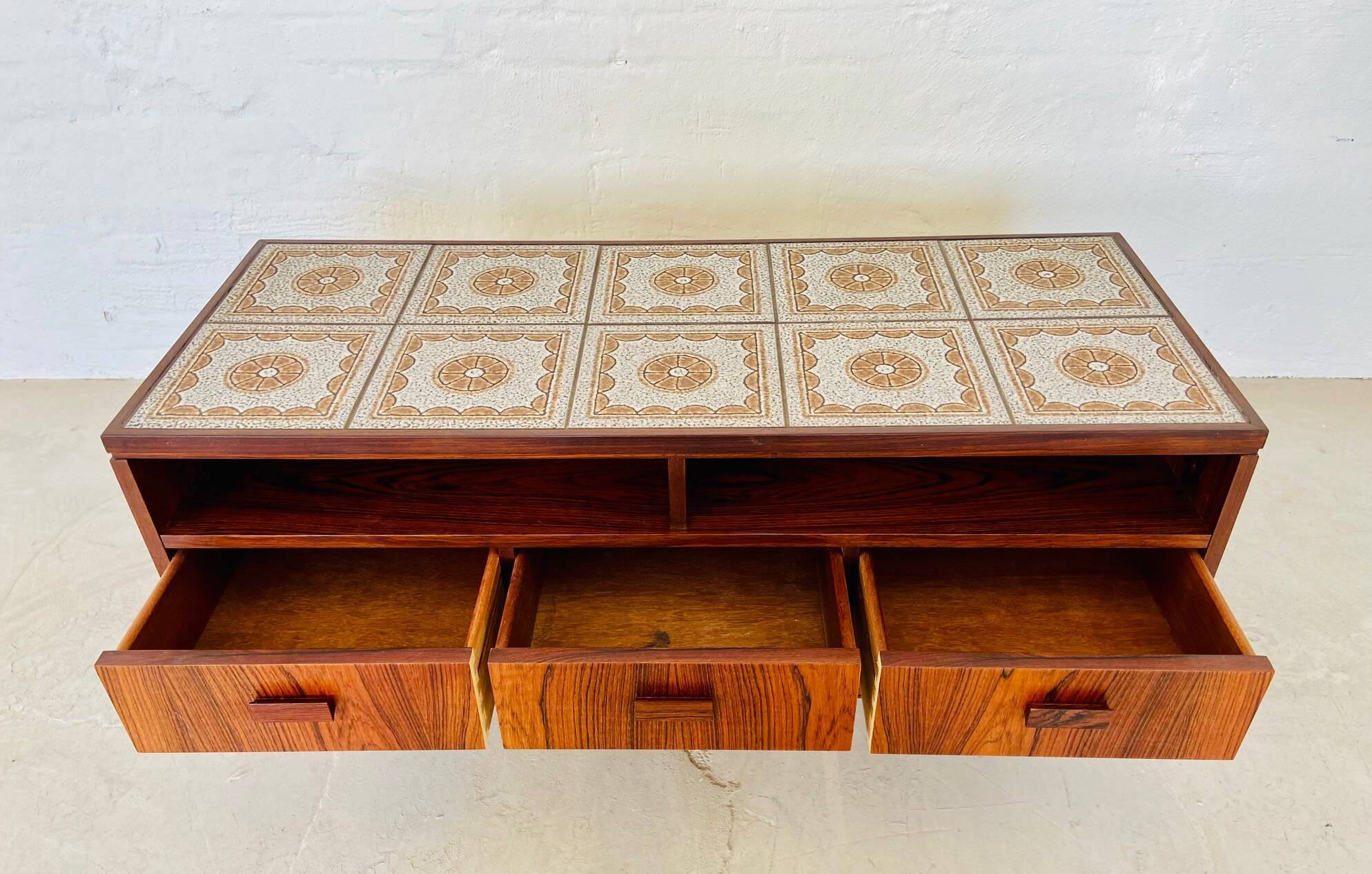 Vintage retro danish mid century rosewood and ceramic cabinet 1960s