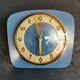 Vintage formica clock rectangular silent wall pendulum "Lora blue"