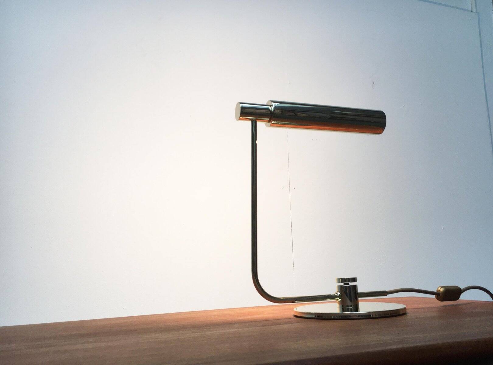 Mid-century minimalist brass table lamp by Rosemarie & Rico Baltensweiler for Baltensweiler.