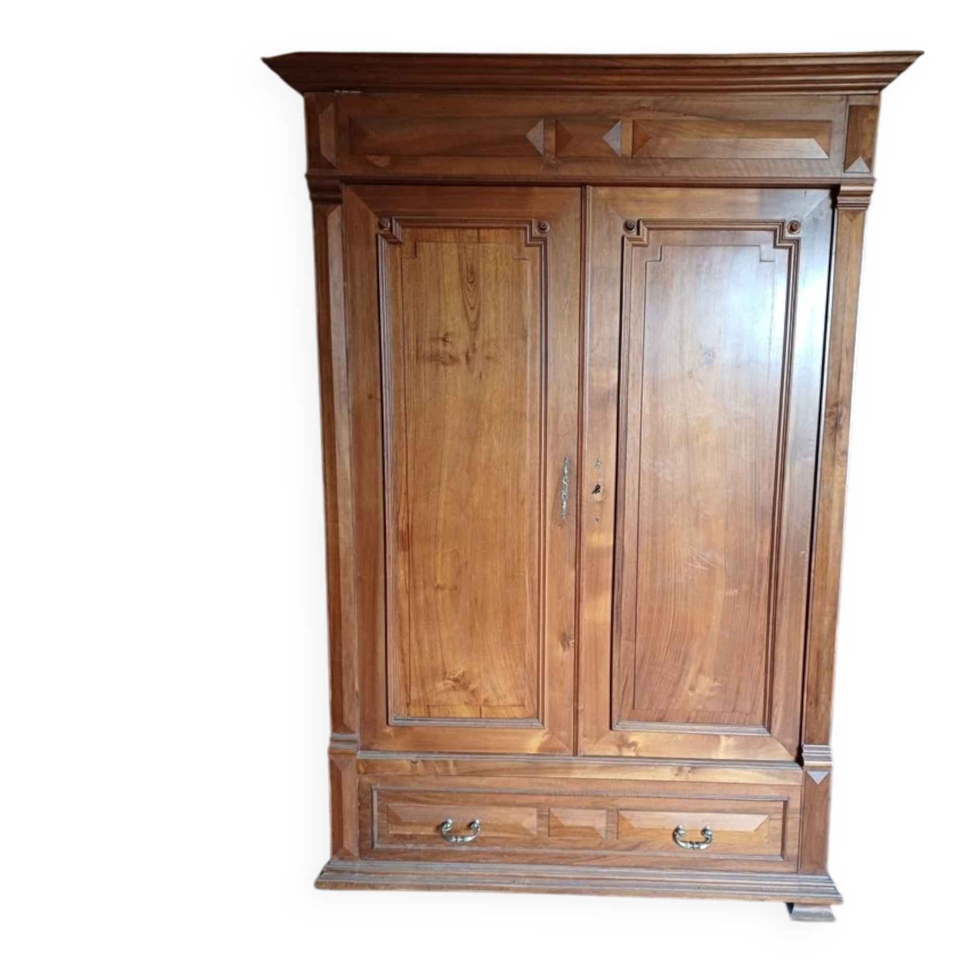 Antique solid wood wardrobe with cornice.