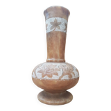 Ancien vase albatre décor fleurs gravé grand modèle vintage