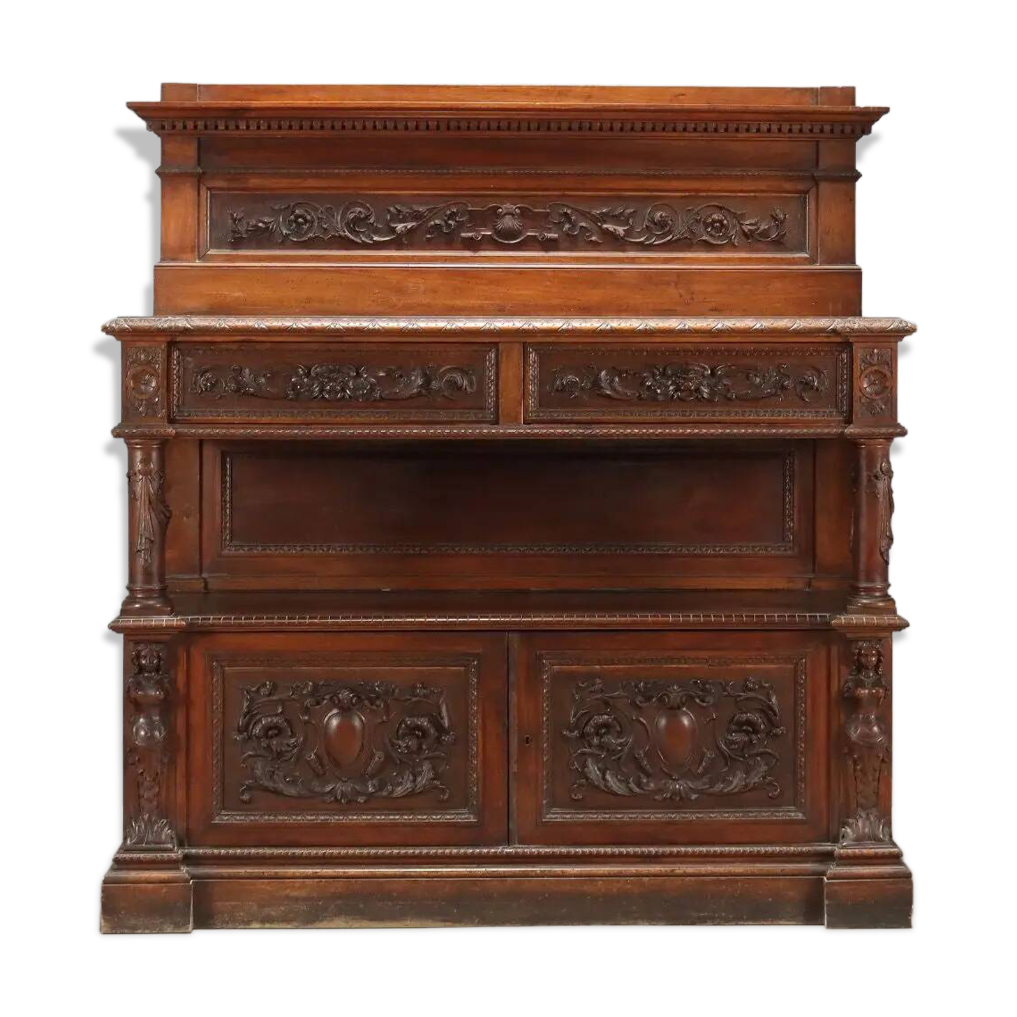 Antique walnut buffet in neo-Renaissance style, 19th century.