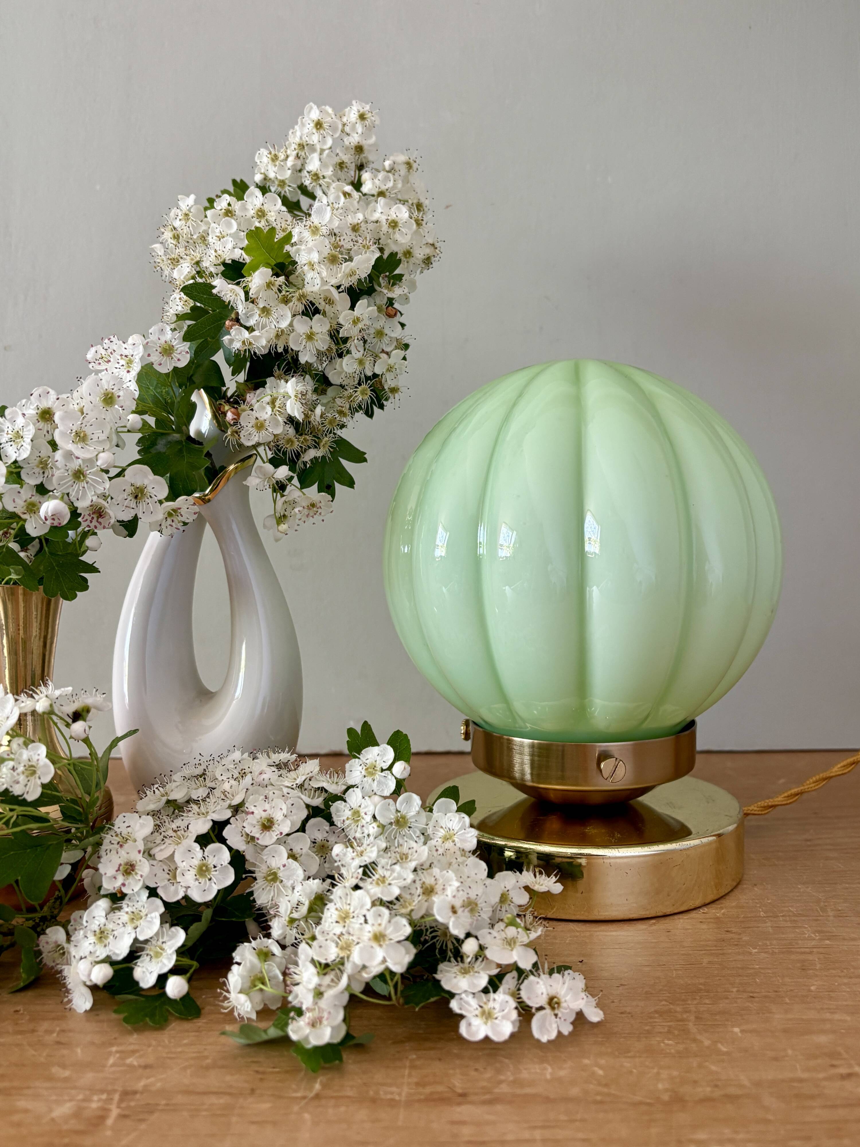 Vintage mint green opaline globe table lamp