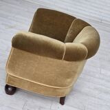 Fauteuil danois en velours vert clair et chêne, années 1960