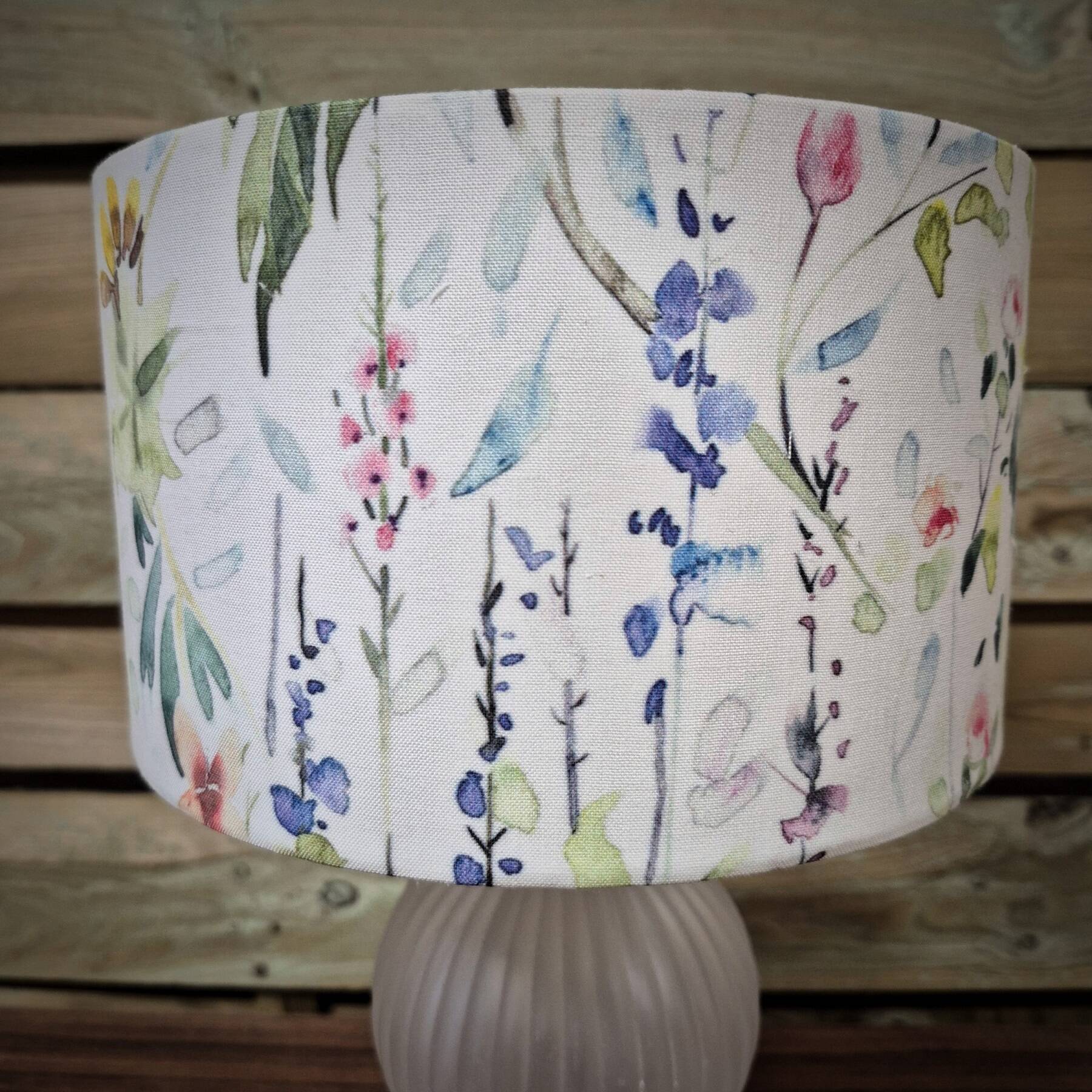 Table lamp, frosted glass base and floral shade