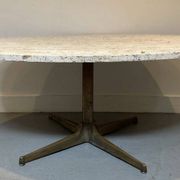 Oval coffee table in the style of Florence Knoll, marble/travertine top, piece.