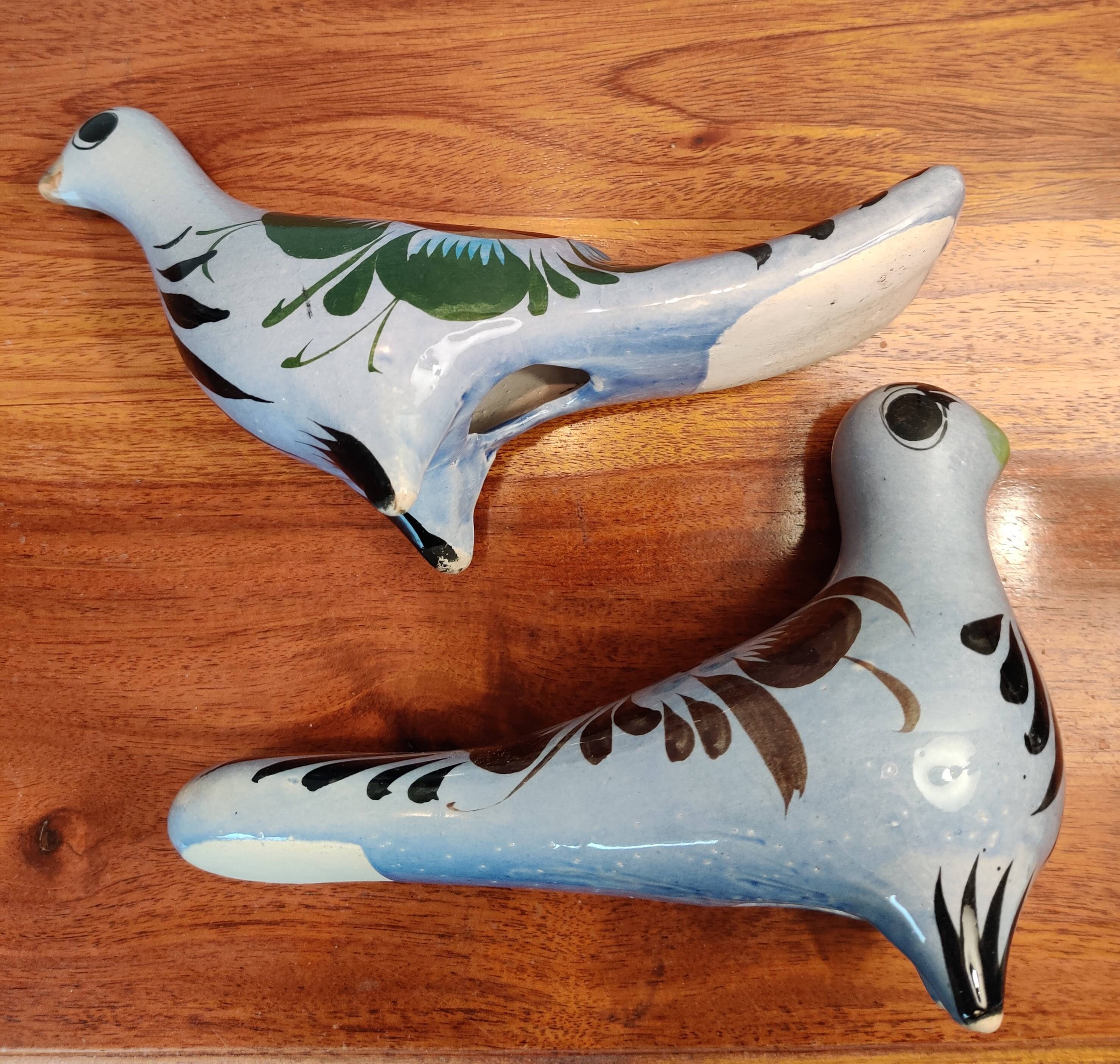 Pair of Mexican Tonala Ceramic Doves