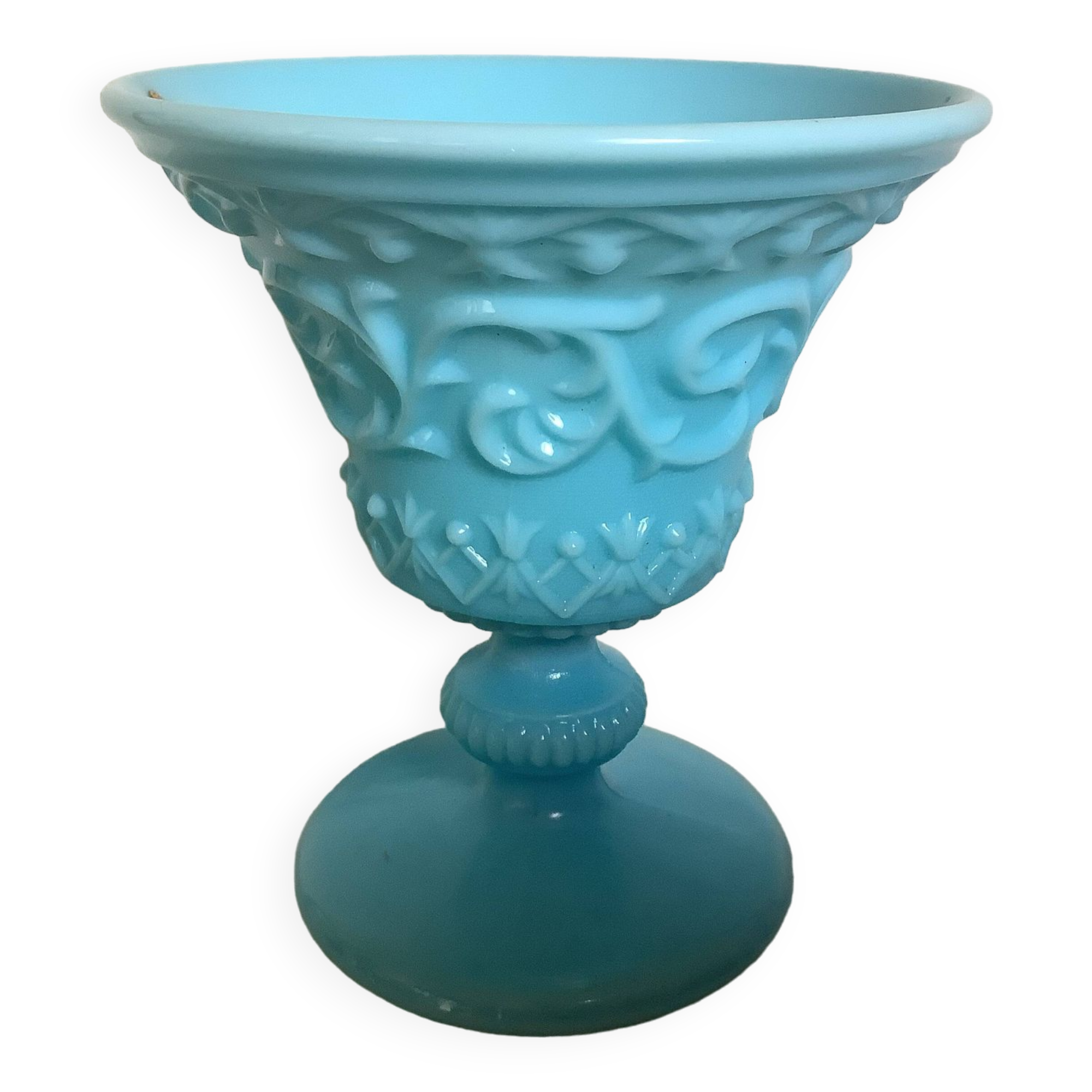 Blue opaline footed bowl vase Italy