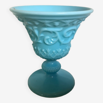 Vase coupe à pied opaline bleue Italy