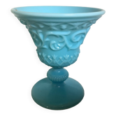 Blue opaline footed bowl vase Italy