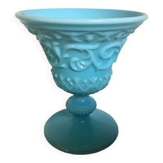 Blue opaline footed vase Italy