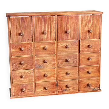 Old pine workshop furniture with 19 drawers - Apothecary style