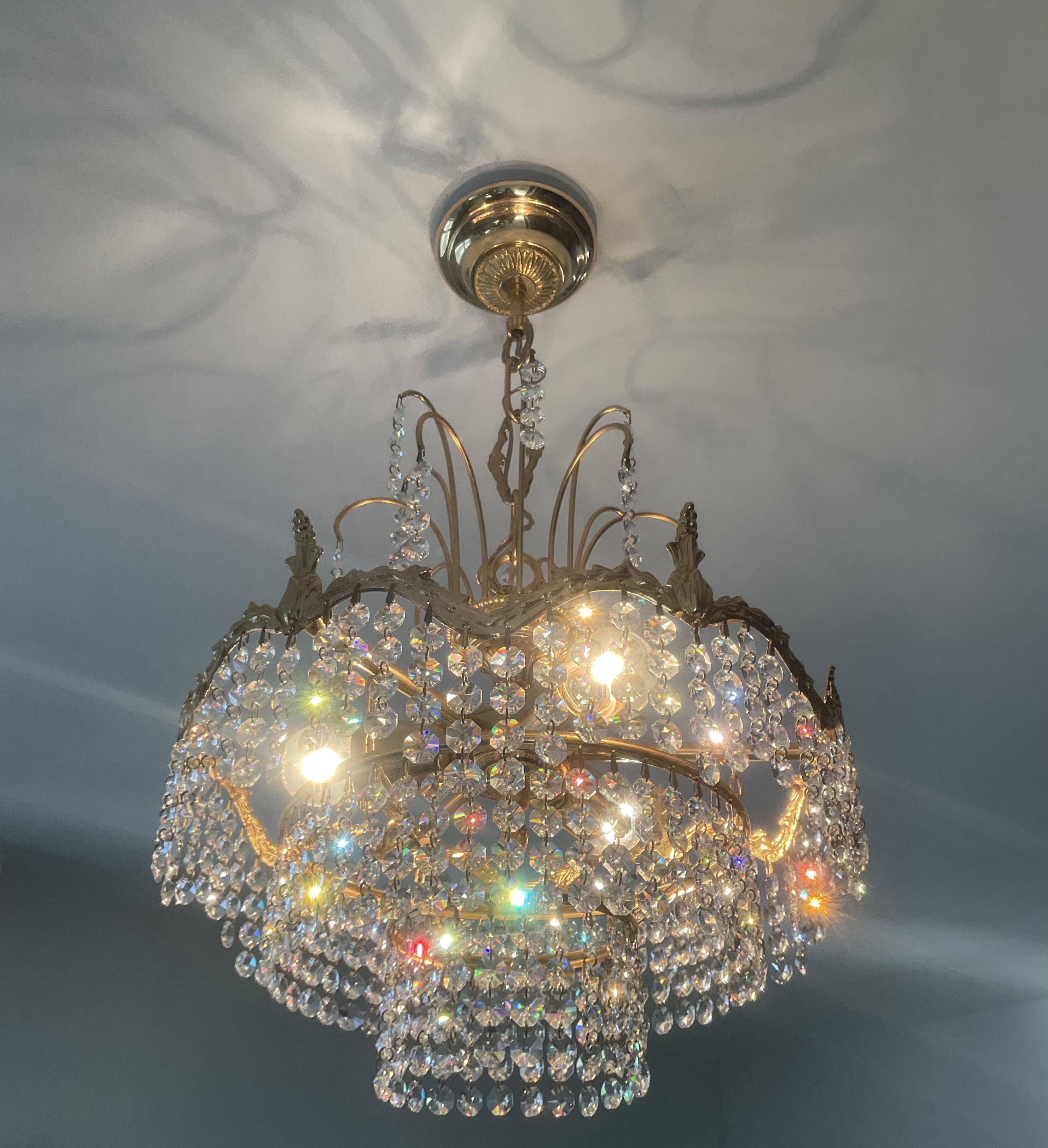 Cascade chandelier with bronze and crystal pendants