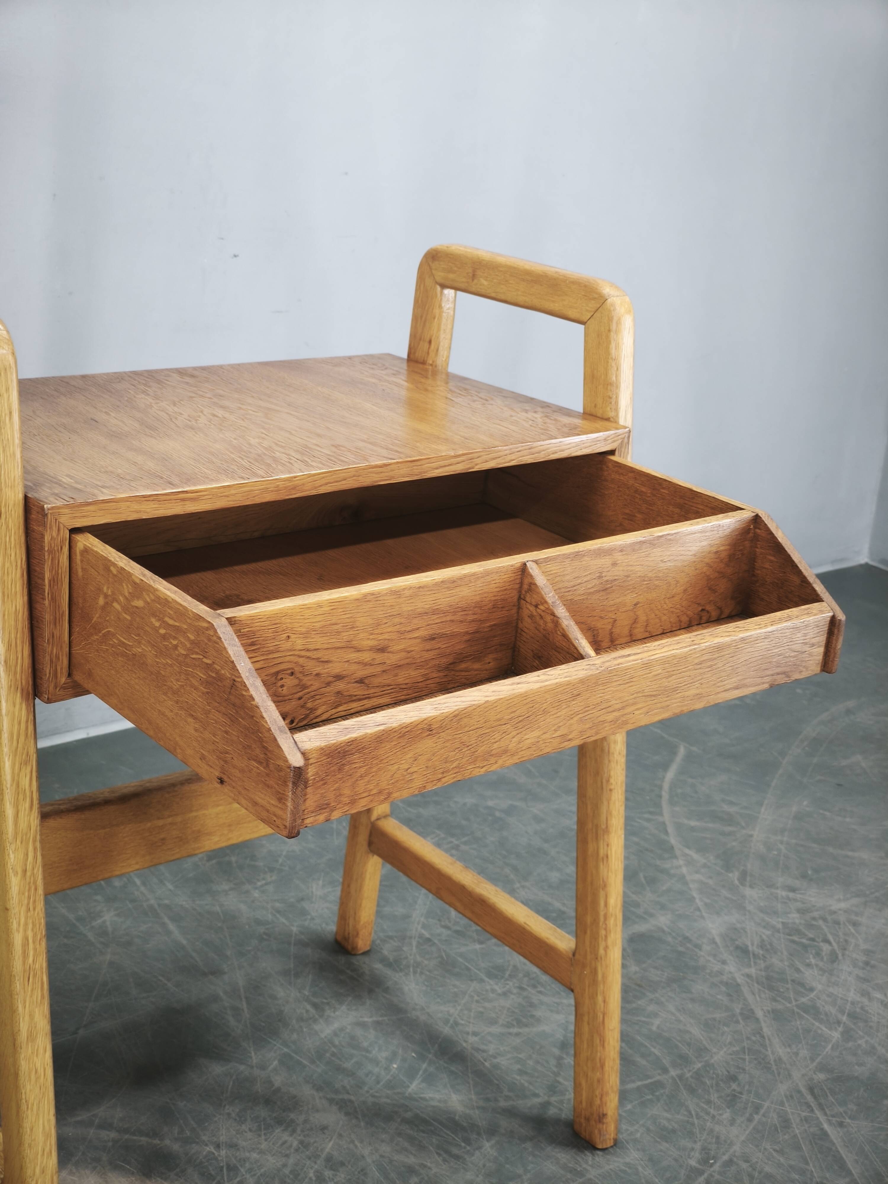 1960s Czech Oak Side Table with Integrated Storage Drawer