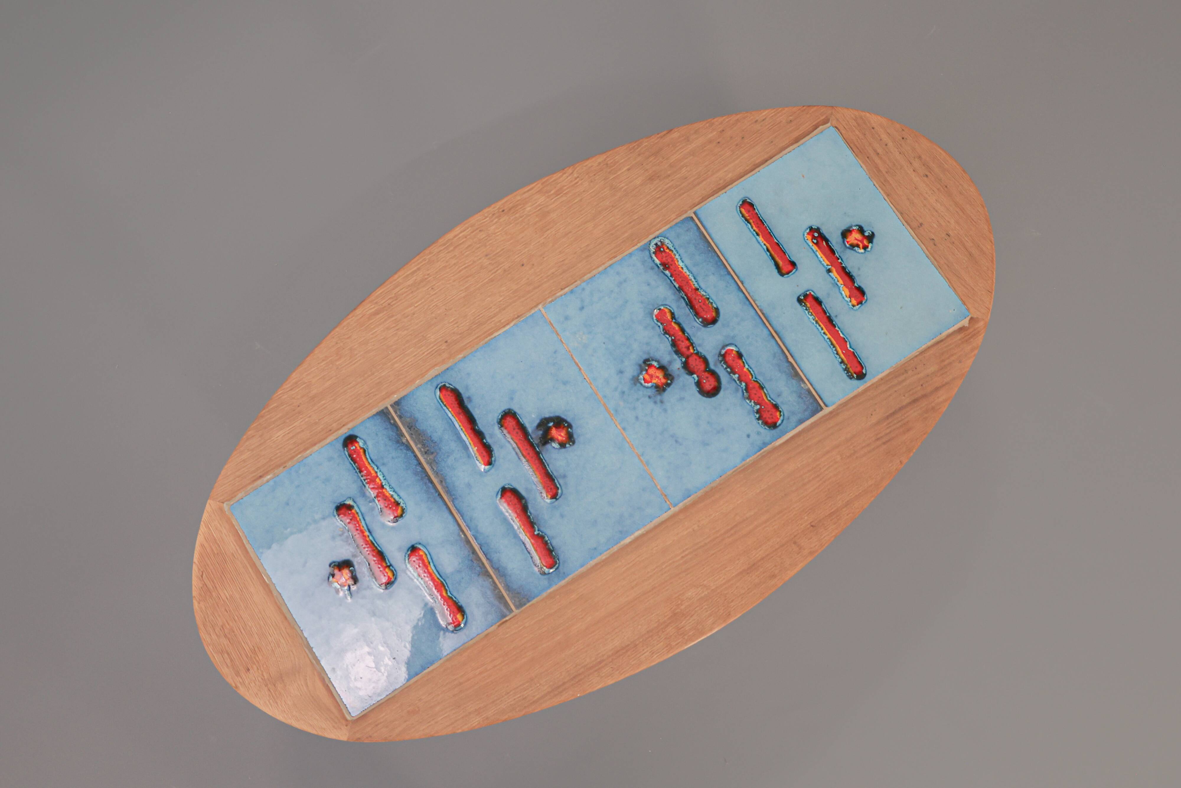 Oak and tile coffee table by Guillerme et Chambron for Votre Maison, 1970s.