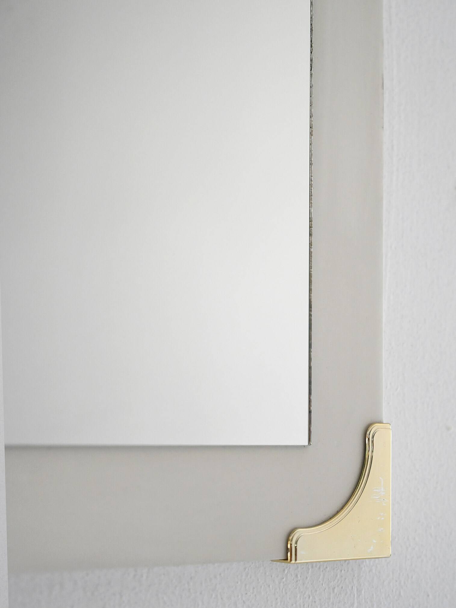 1940s/50s Scandinavian Wall Mirror with White Frame and Brass Details