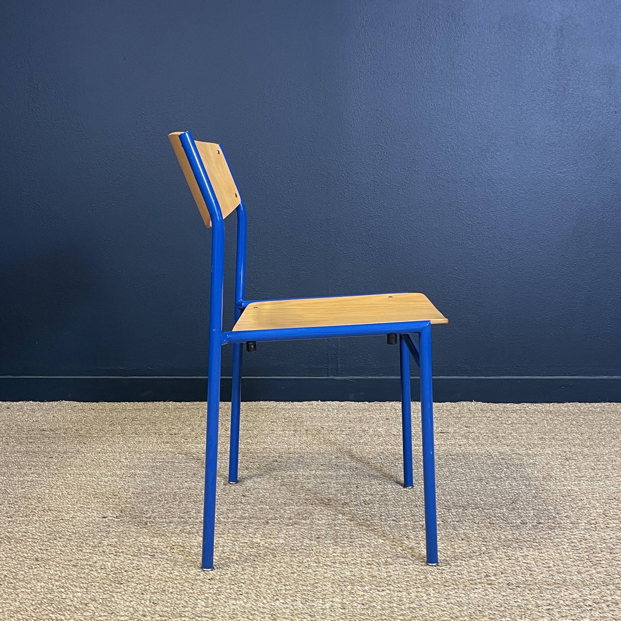 Gijs van der sluis wood chair blue majorelle legs netherlands 70s