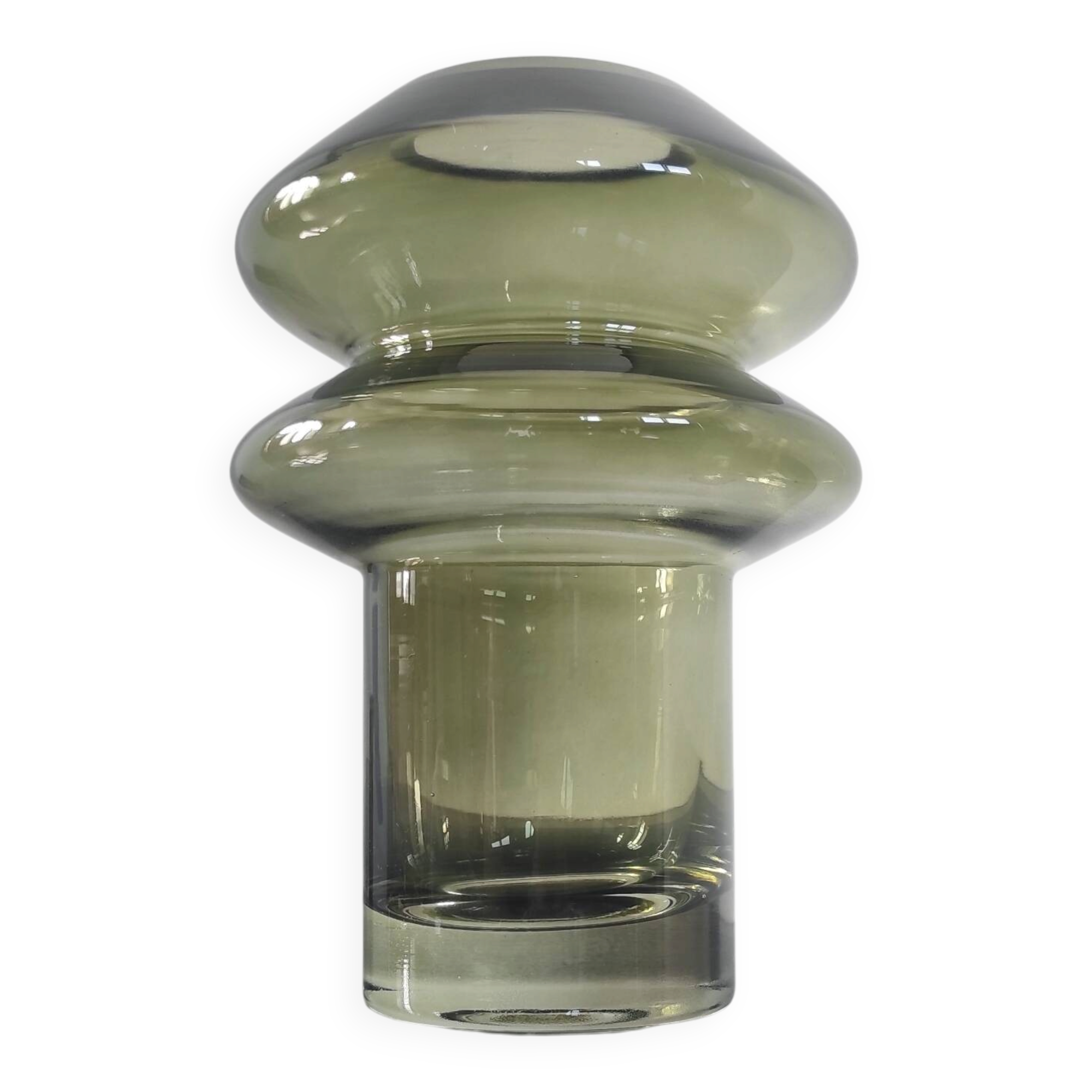 Sculptural vase in olive green glass