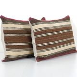 Kilim pillow cases made from a vintage anatolian handwoven textile - matching oblong lumbar brown