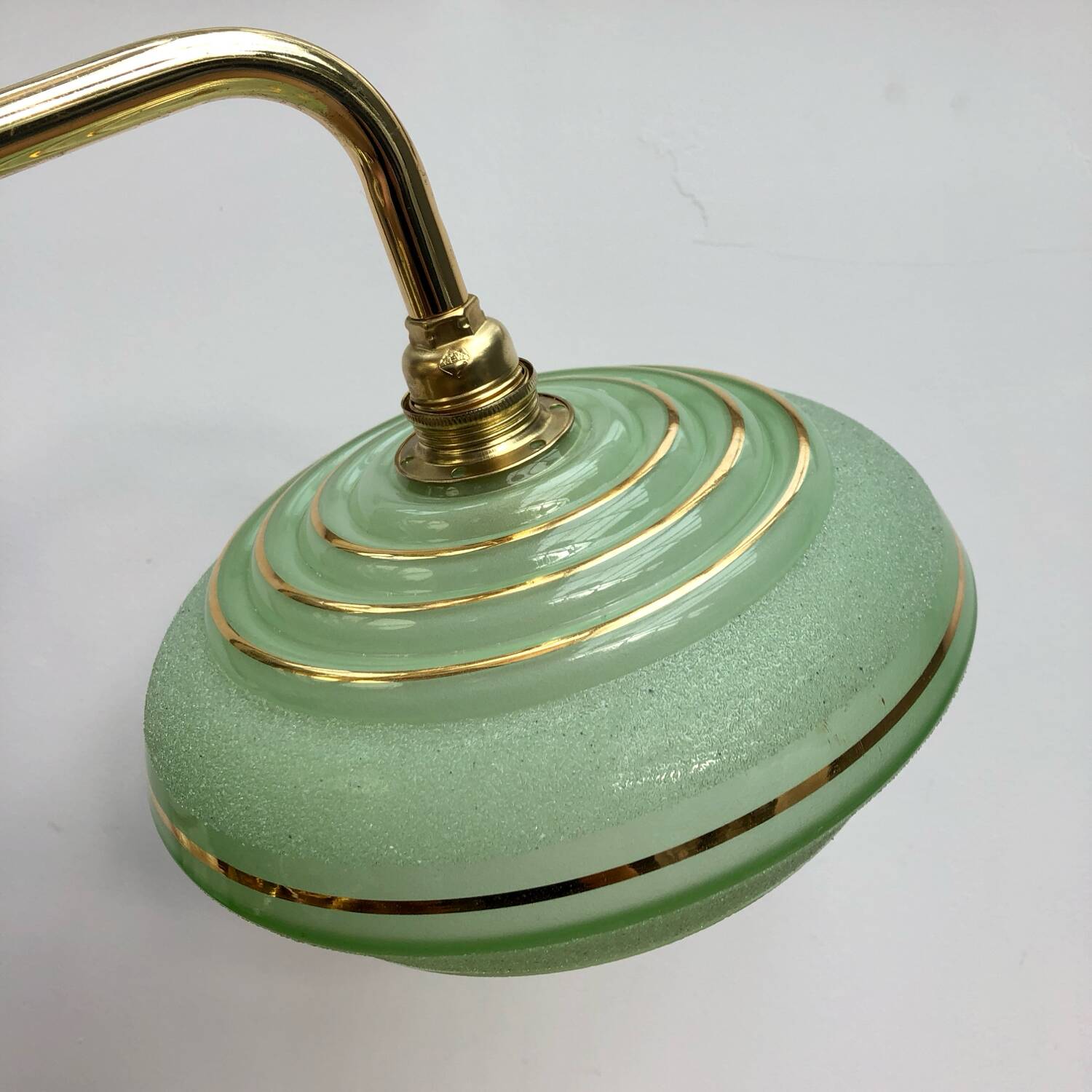 Vintage wall lamp in green and gold frosted glass