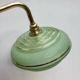 Applique abat-jour vintage en verre givré vert et doré