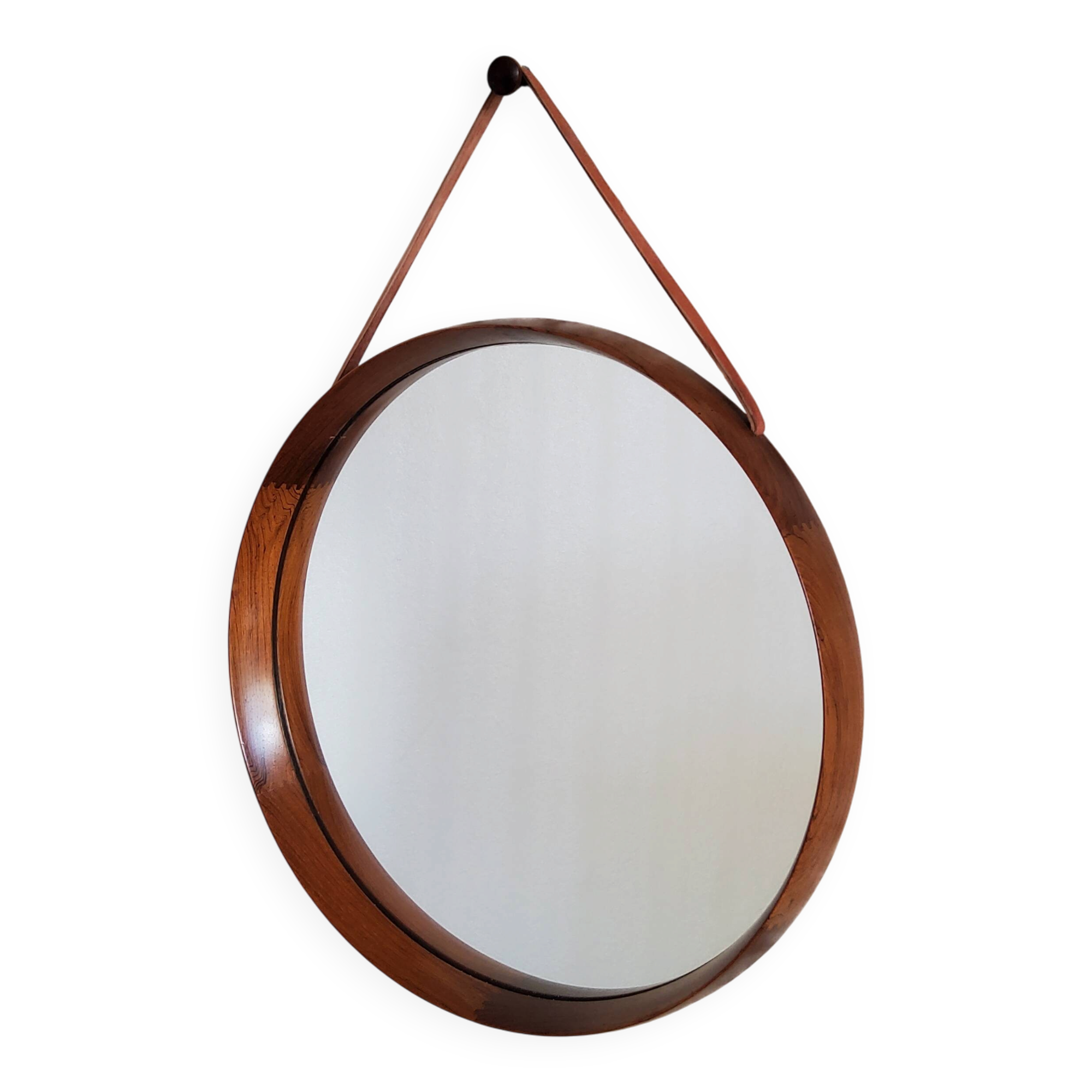 Round teak mirror Uno and Osten Kristiansson Luxus Vittsjö, Scandinavian