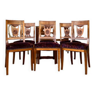 Suite de six chaises en bois naturel de style empire