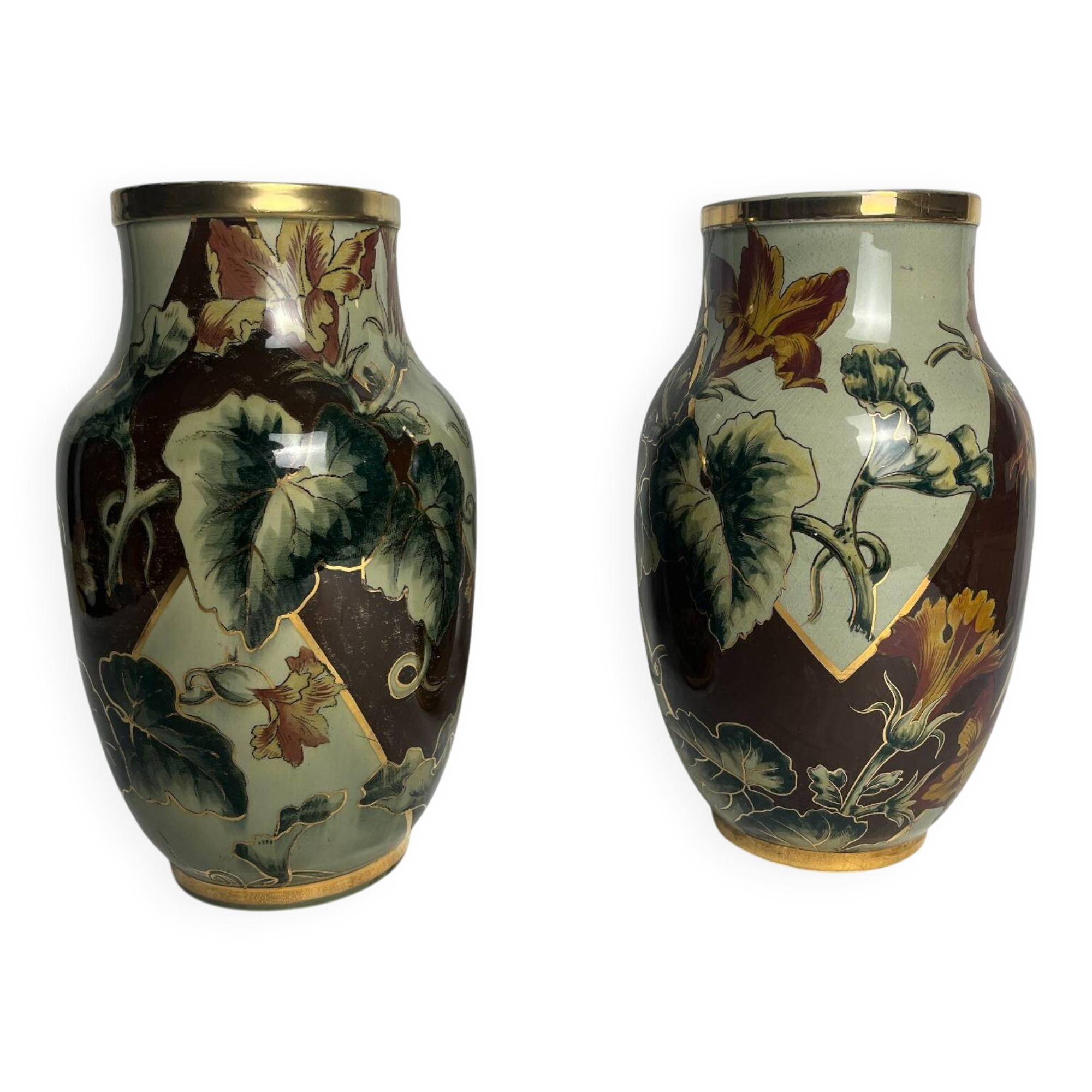 Art Deco, pair of Lunéville earthenware vases circa 1930