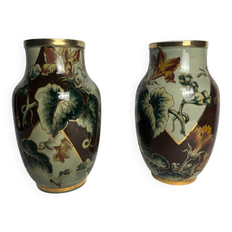 Art Deco, pair of Lunéville earthenware vases circa 1930