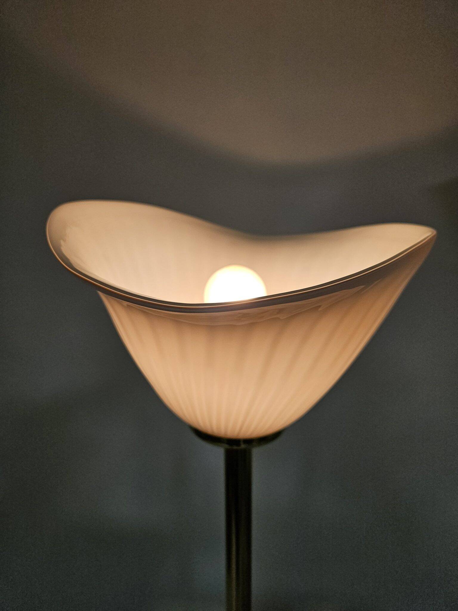 Italian floor lamp with pink Murano glass and brass foot