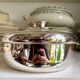 Silver-plated metal tureen, vegetable dish with ears and lid