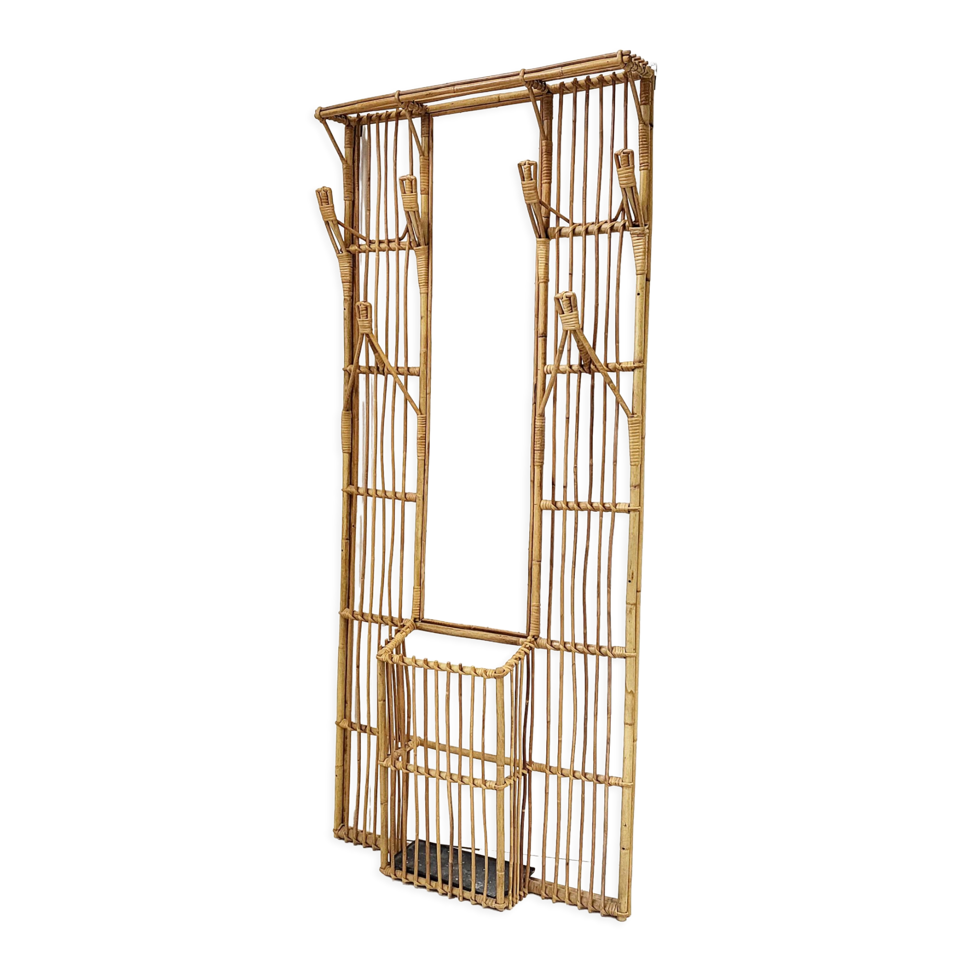 Rattan cloakroom coat rack 1950