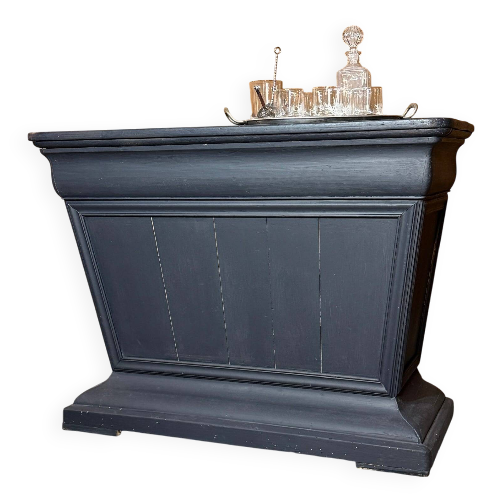 Old wooden counter, black patina