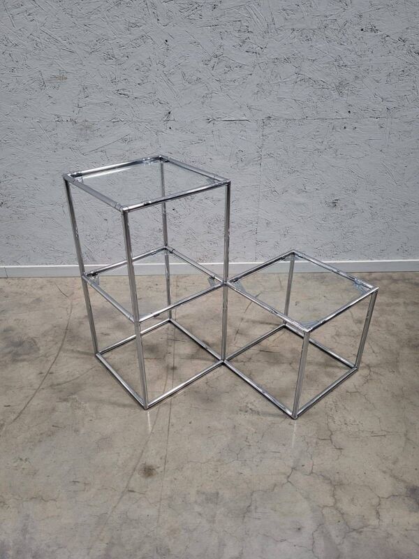 Table d'appoint modulaire en cubes chromés, années 1960 Poul Cadovius Série Abstracta