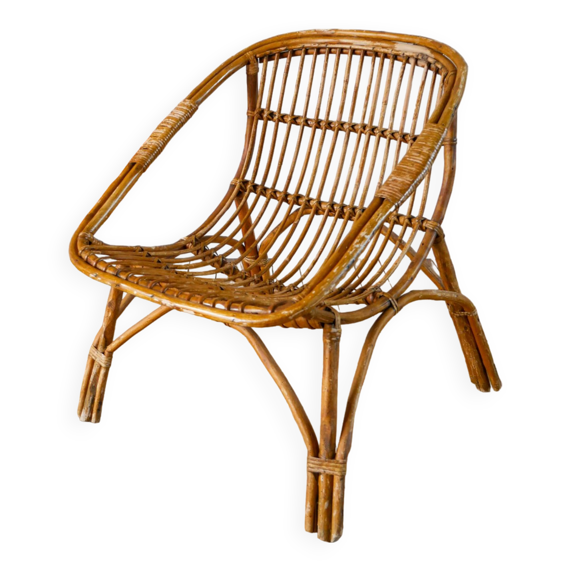 Shell armchair in rattan and bamboo, early 20th century