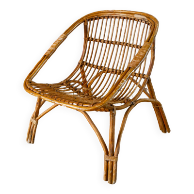 Fauteuil coquille en rotin et bambou, début XXème