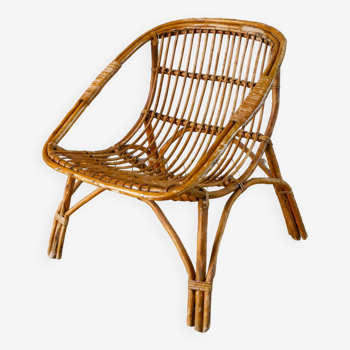 Shell armchair in rattan and bamboo, early 20th century
