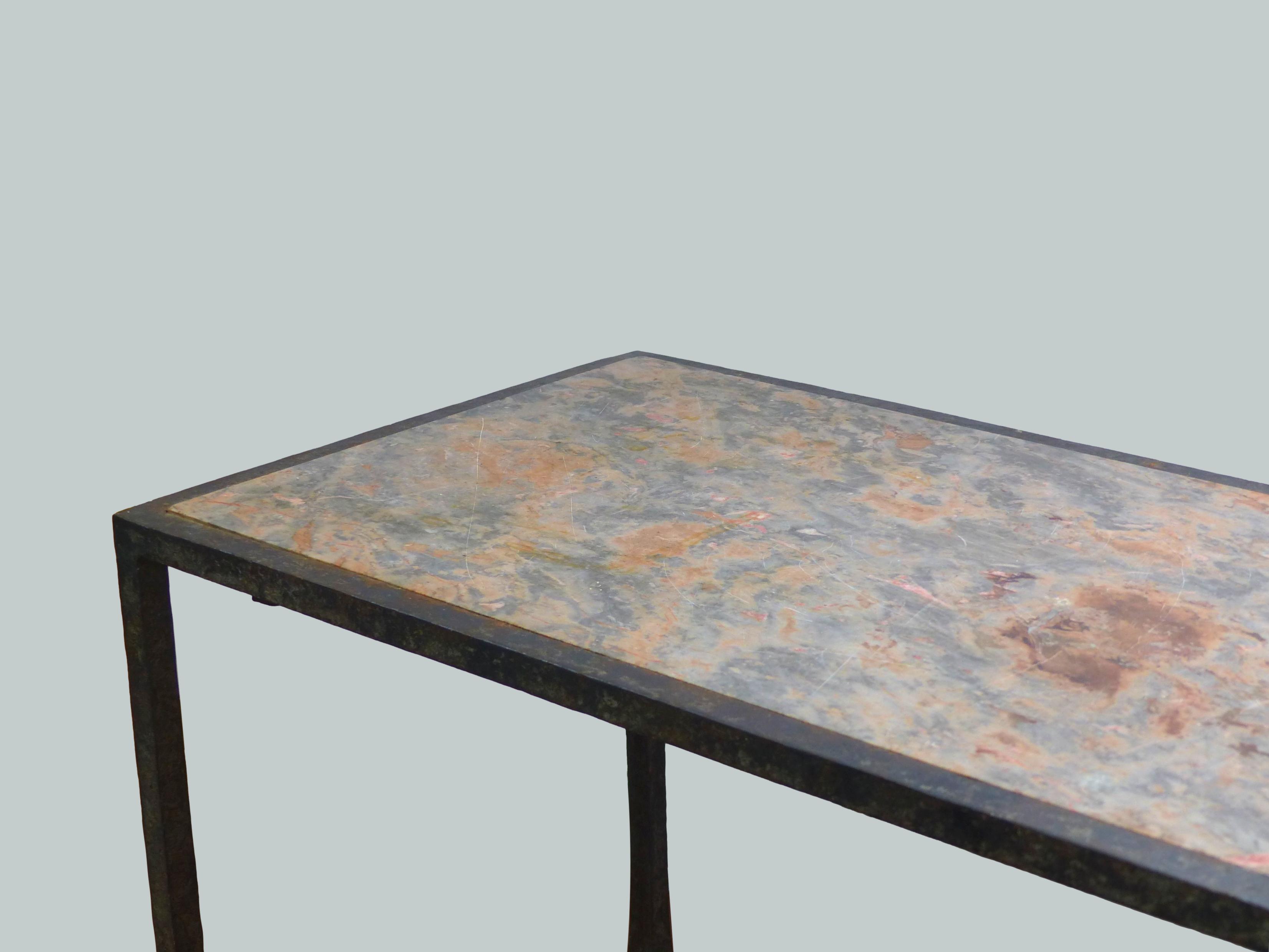 Wrought iron and marble coffee table