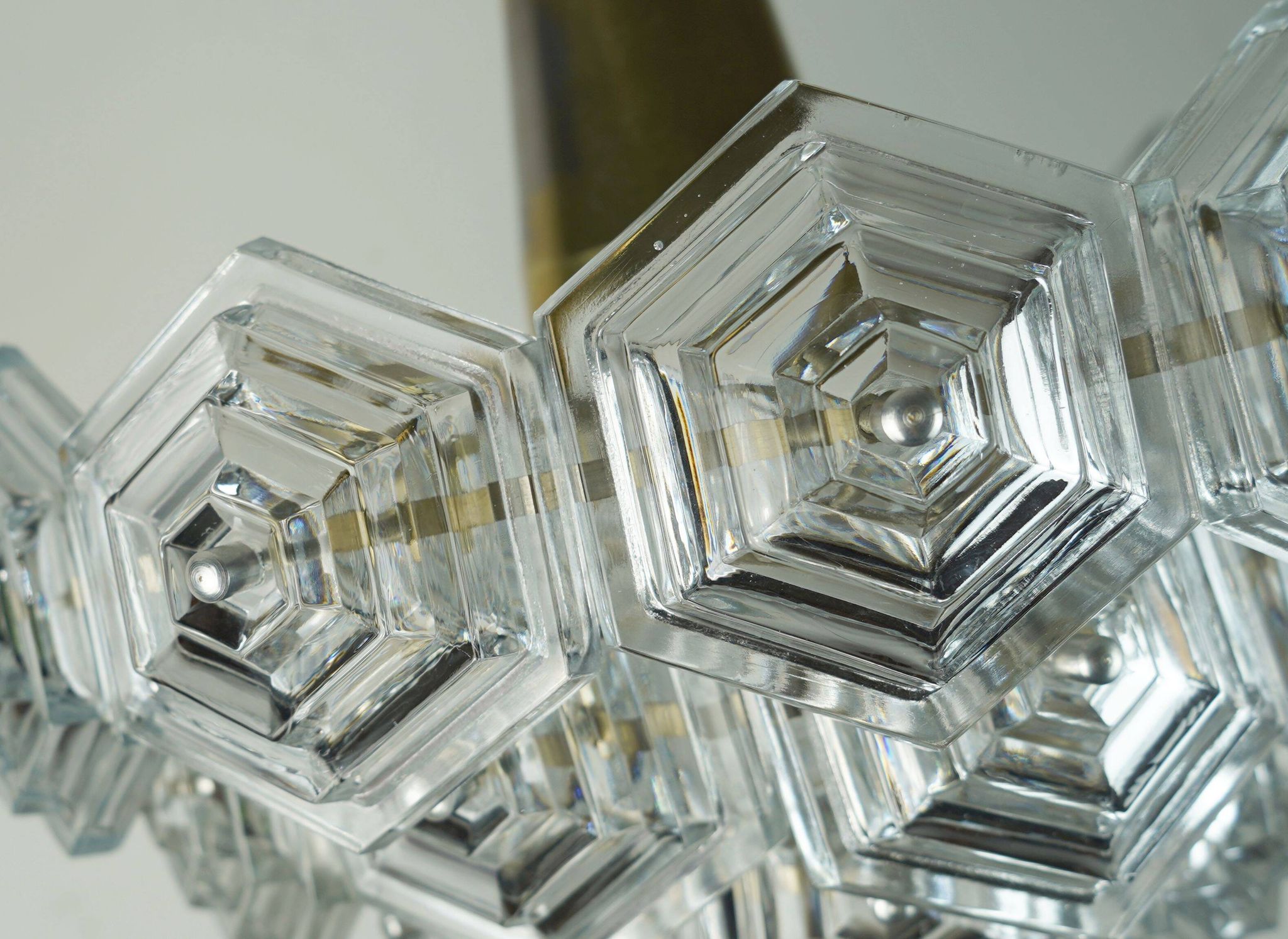 3-tier mid century pendant light with 27 hexagonal glass panels 1960s 70s