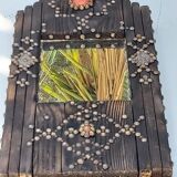 Ancient brutalist oriental wooden mirror 23x53cm