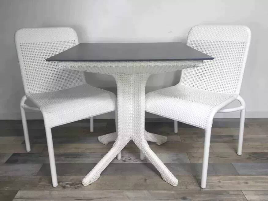 White woven resin garden chair